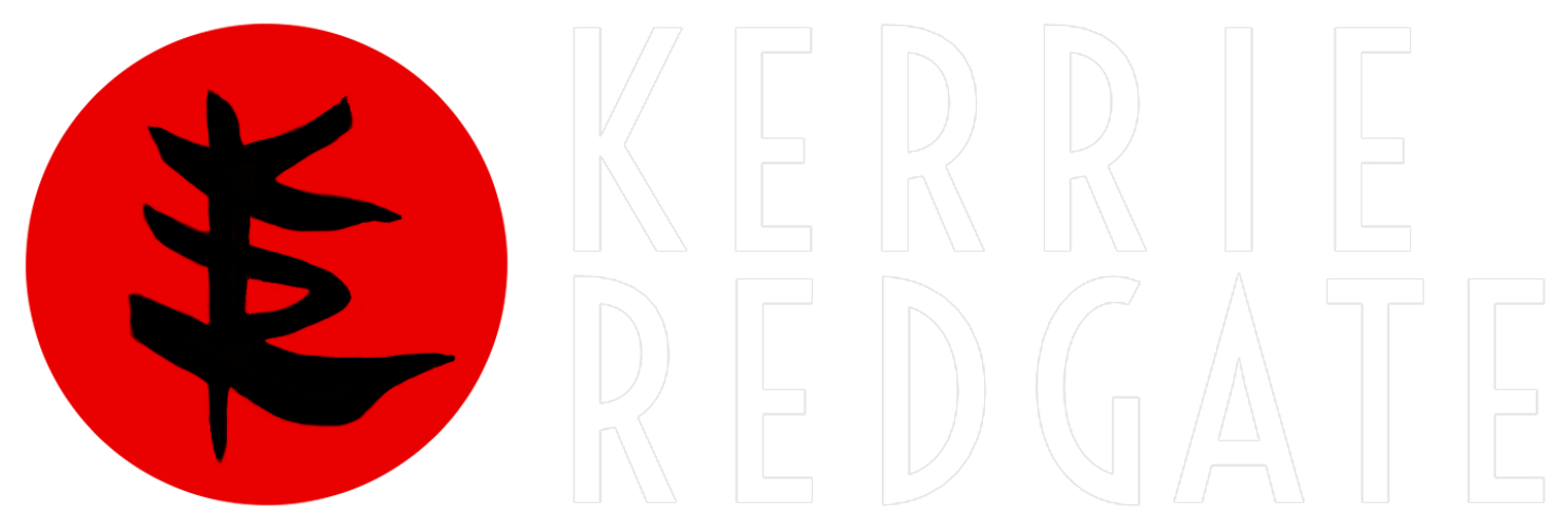 Kerrie Redgate logomark (white font)